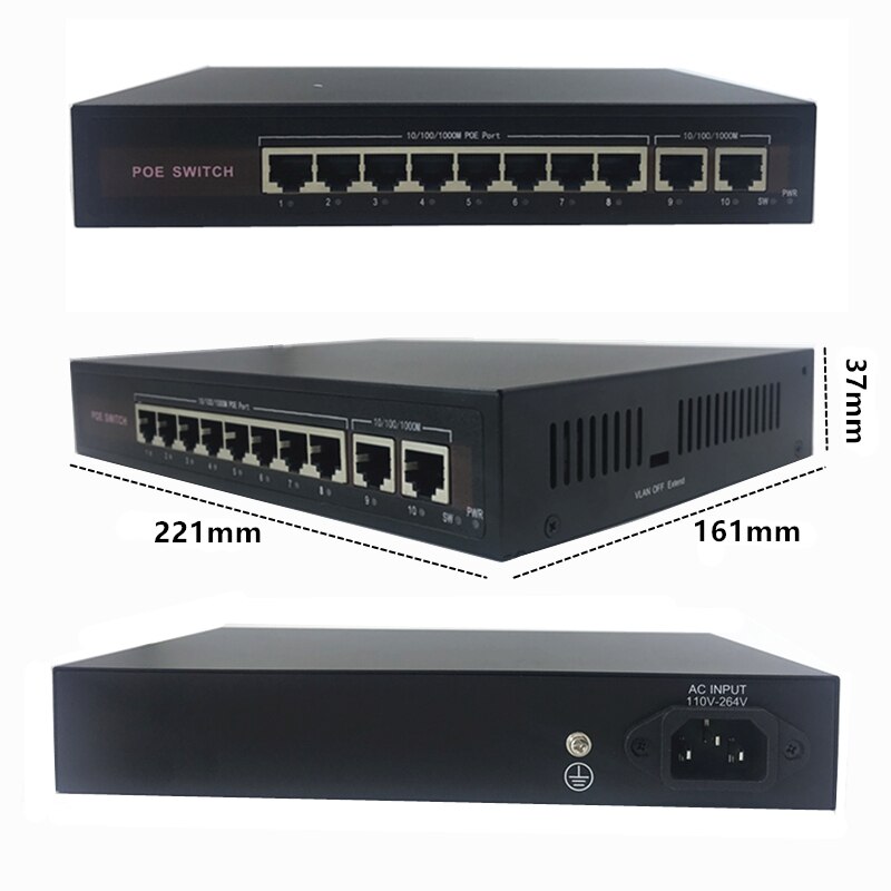 48V Ethernet Poe Switch Met 5/8/16 10/100Mbps Poort Ieee 802.3 Af/At Geschikt voor Ip Camera/Draadloze Ap/Cctv Camera Systeem