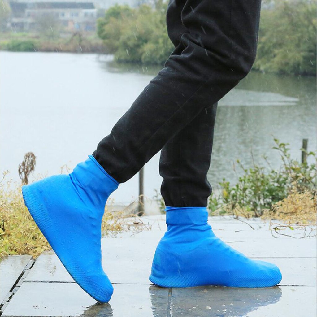 Disposable Boot &amp; Shoe Covers - Durable, Water Resistant, non-slip, Recyclable Silicone Boots for Men Women Outdoors: Blue M