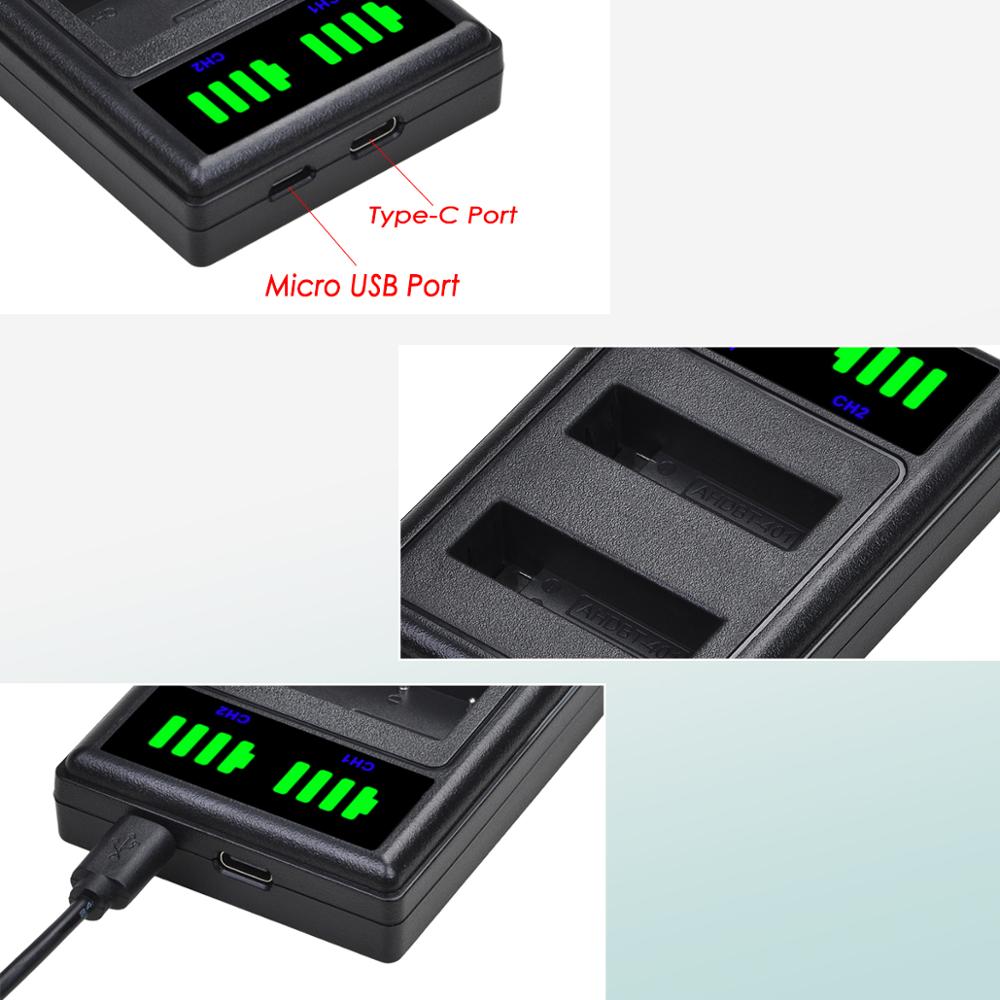 LED Dual Battery Charger with Type C Port for GoPro Hero 4 HERO4 Go Pro 4 and GoPro AHDBT-401, AHBBP-401 Camera Battery