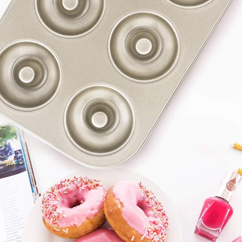 Madeleine Pan,Non-Stick Donut Pan, 2 Pieces Donut Baking Tray, Carbon Steel Donut Mold, Donut Baking Dish Bag Mould 6 Doughnuts
