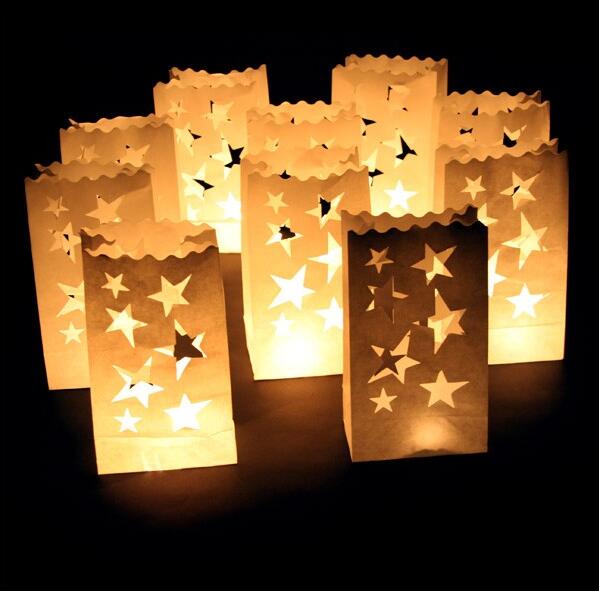 Lote de 20 unidades de portalámparas de té de doble Corazón, faroles de papel, bolsa de velas para decoración de fiestas navideñas o bodas
