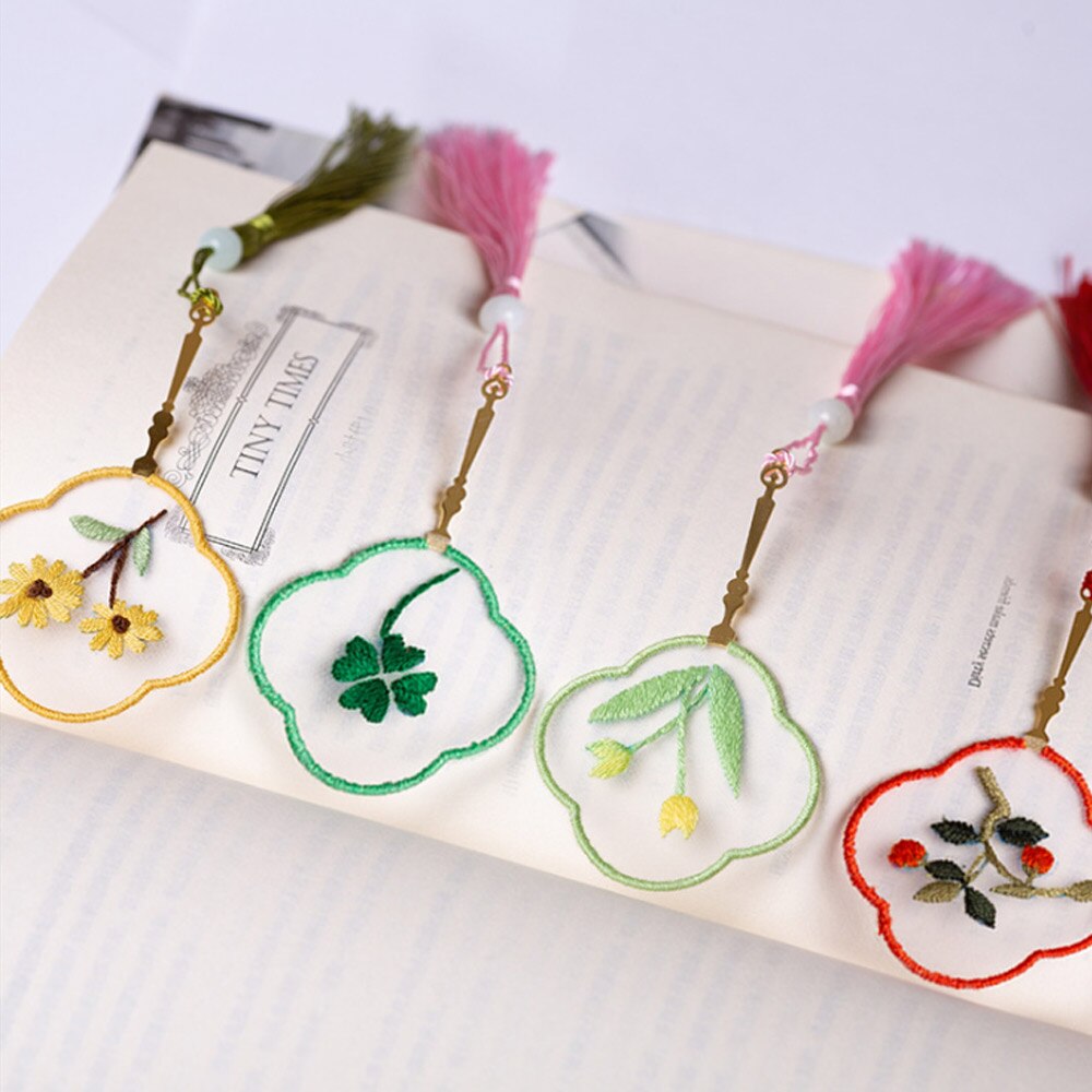 Chinese Style Embroidery Bookmark Set Tassel Book Mark Book Clip Cross Stitch Kit Needle Punch Needle Thread DIY Crafts Ornament