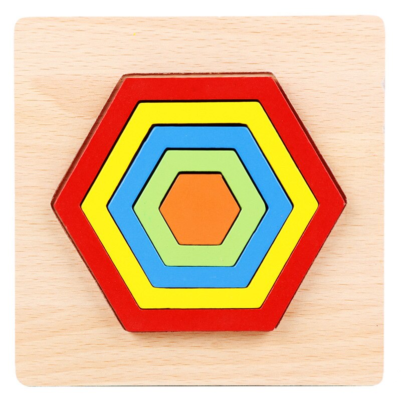 Wooden Puzzle Toys Geometry Color Cognitive Toys Kindergarten Montessori Early Educational Toy Baby Busyboard Jigsaw toy: Hexagon