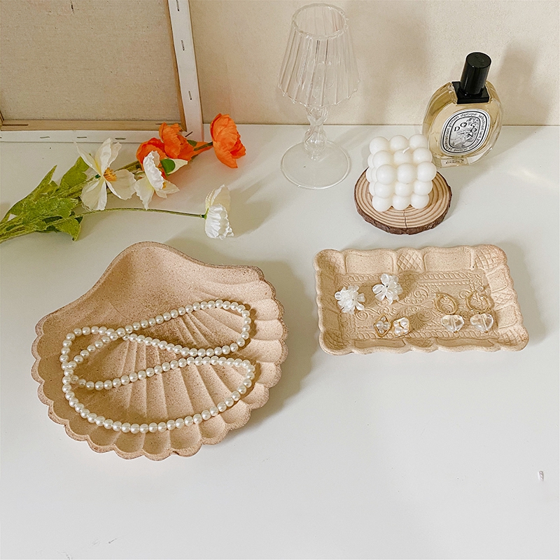 Ins Wooden Shell Trays Decorative Plates Natural Earrings Rings Jewelry Display Storage Tray Candy Snack Dishes Table Decoration