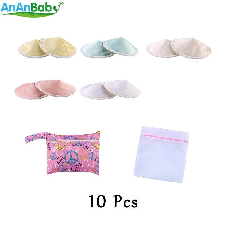 Ananbaby 10 stks Bamboe Borst Pads Met EEN Waszak En EEN Mini Wet Bag Waterdichte Verpleging Pads