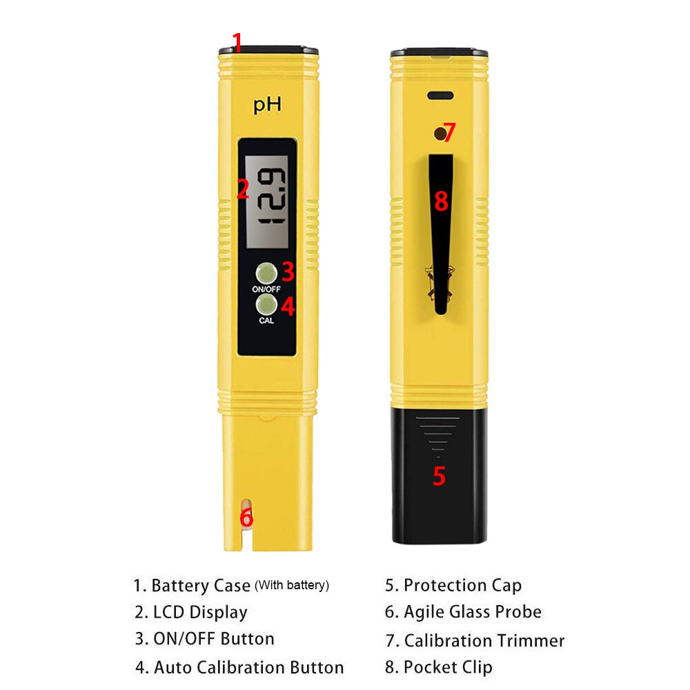 Digital LCD PH Meter Pen of Tester Water Purity Test Tool Accuracy 0.1 Aquarium Pool Water Wine Automatic Calibration