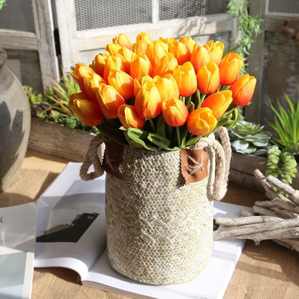 Kunstmatige Nep Bloemen Tulp Boeket Bloemen Bruidsboeket Party Home Decor Gn: Orange