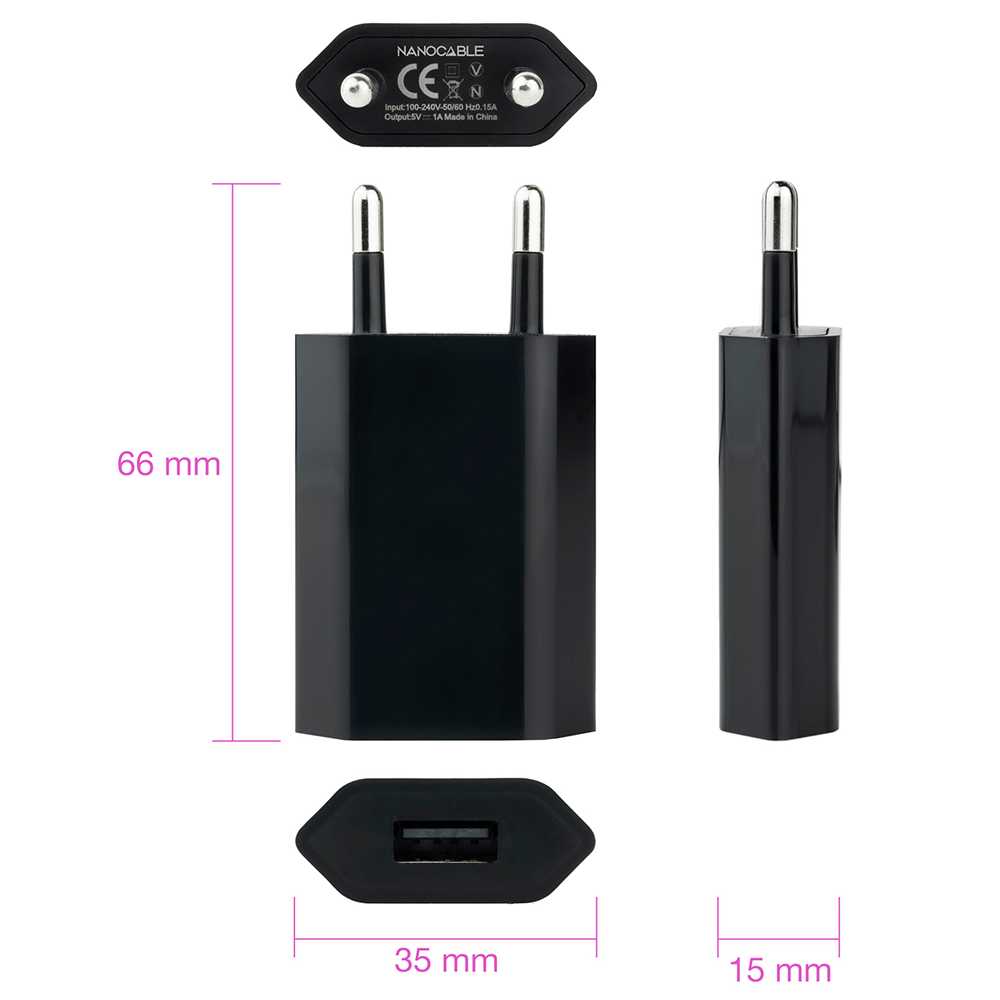 Nanokabel usb-stik oplader 1 port 5w sort 10.10.2002 5v 1a strømadapter vægoplader adapter til smartphones tablets