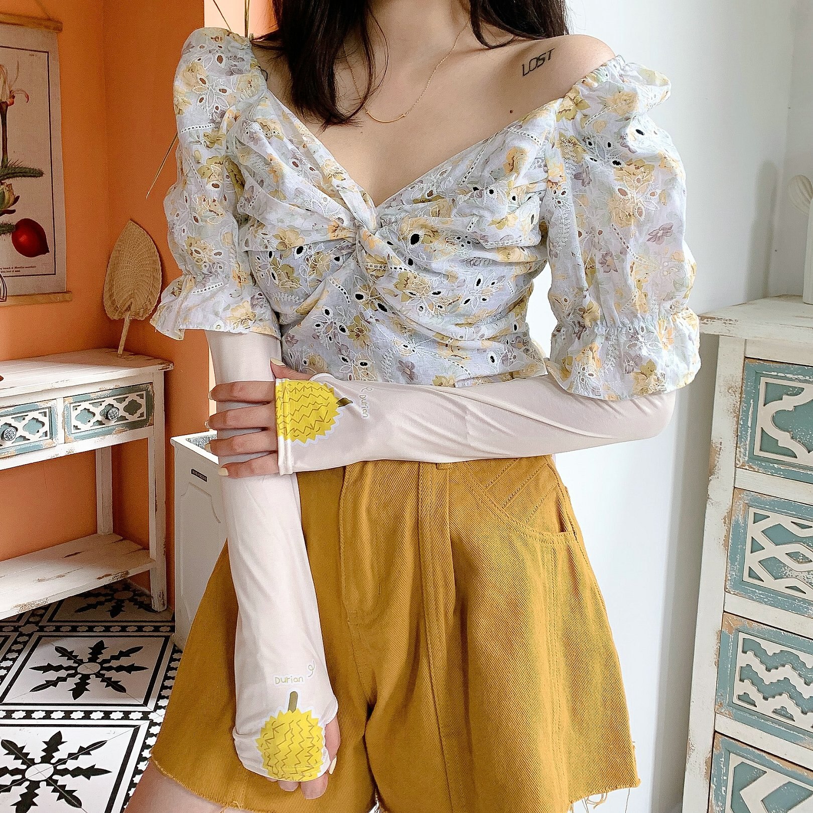 2 Stuks = 1 Pairs Koreaanse Stijl Leuke Fruit Ananas Oversleeves Alle-Match Zon Bescherming Uv Zon bescherming Arm Mouwen