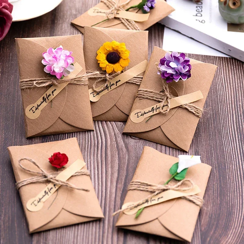 5pcs Mini Flower Envelopes with Paper Card Vintage Envelopes DIY Kawaii Christmas Party Postcards Invitation Cards Cover