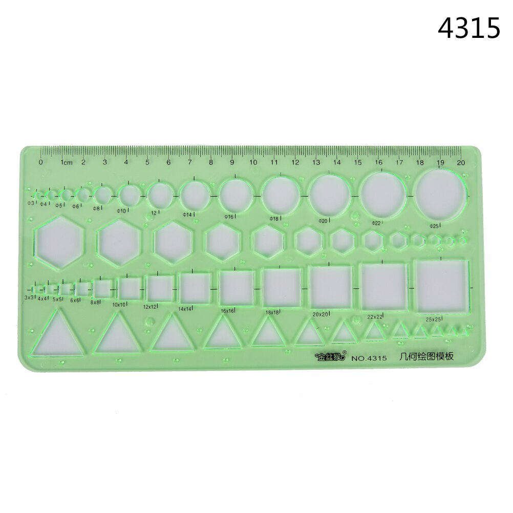 Regla de herramientas de medición de papelería de laboratorio de plástico verde, regla de diez tipos de plantillas, regla de geometría, regla de plantilla de dibujo, suministros escolares 1 unidad: N6