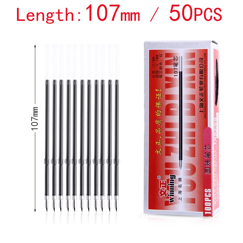 50 Stks/set 0.7 Mm Balpen Vulling Zwart Rood Blauw Inkt Kantoorbenodigdheden Universele 107 Mm Lengte Druk Vervangbare Schrijven vullingen: 50pcs Red 107mm