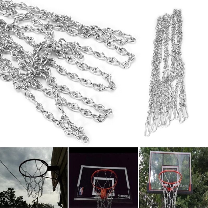 Basketball metal kæde net zink stål 12 løkker sølv rustsikker standard pasform til bøjler let fastgørelse tung-