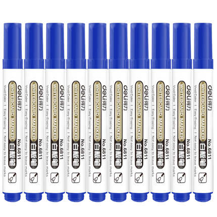 10PCS/BOX Deli 6811 Whiteboard marker Whiteboard pen smooth writing easy erase Black Blue Red 3 colors: Blue-10pcs