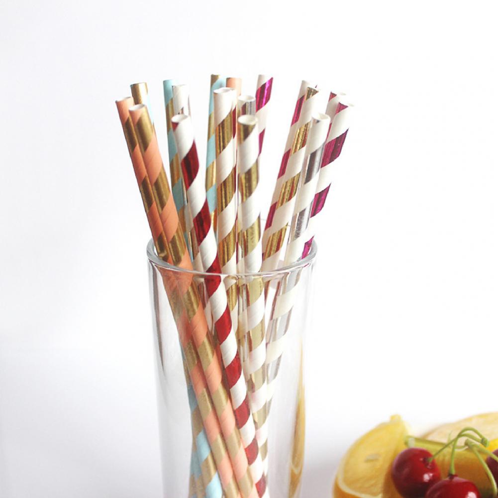 25Pcs/Bag Paper Drinking Straw Wide Application Disposable Stylish Stripe Pattern Water Straw for Home