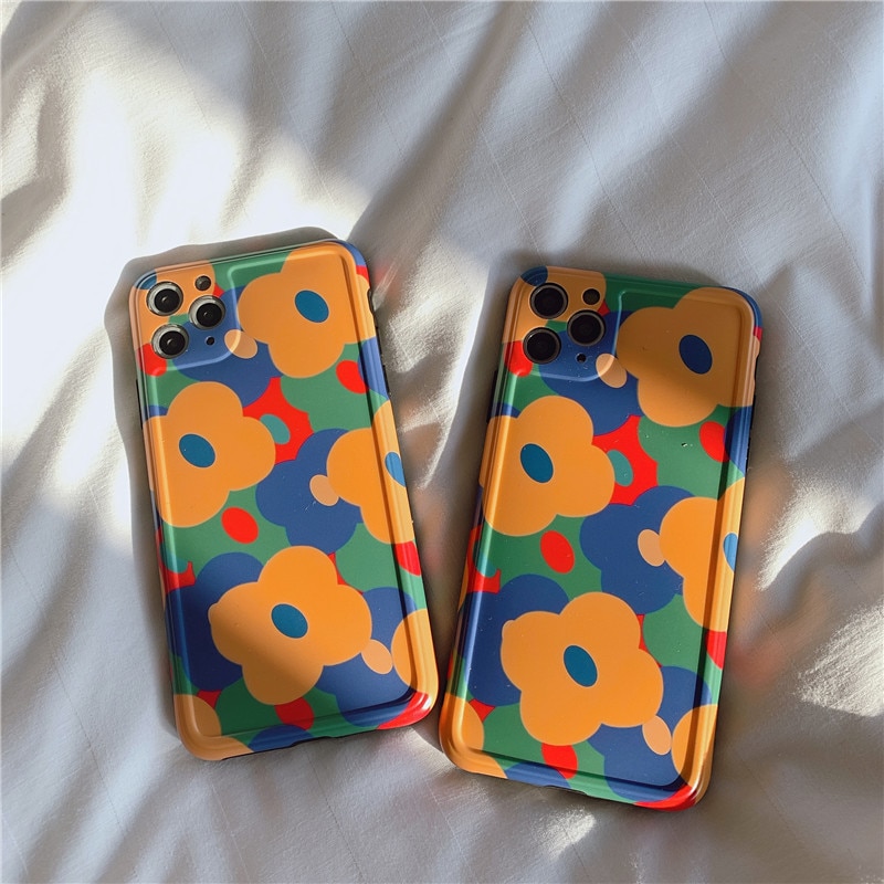 Retro Blauw Geel Bloemen Telefoon Case Voor Iphone 11 Pro Max 7 8 Plus X Xr Xs Max Mode Bloemen soft Silicone Cover