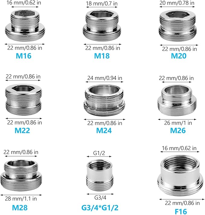 16 18 20 22 24mm G3/4 G1/2 To M22 Connectors Kitchen Aerator Bubbler Water Purifier Adapter Faucet Extend Length Adapters