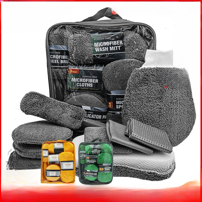 Limpieza de belleza para coche, juego de 9 piezas, toallitas para el hogar, guantes para lavado de coches, trapos de toallas, esponja para encerar, cepillo para rueda