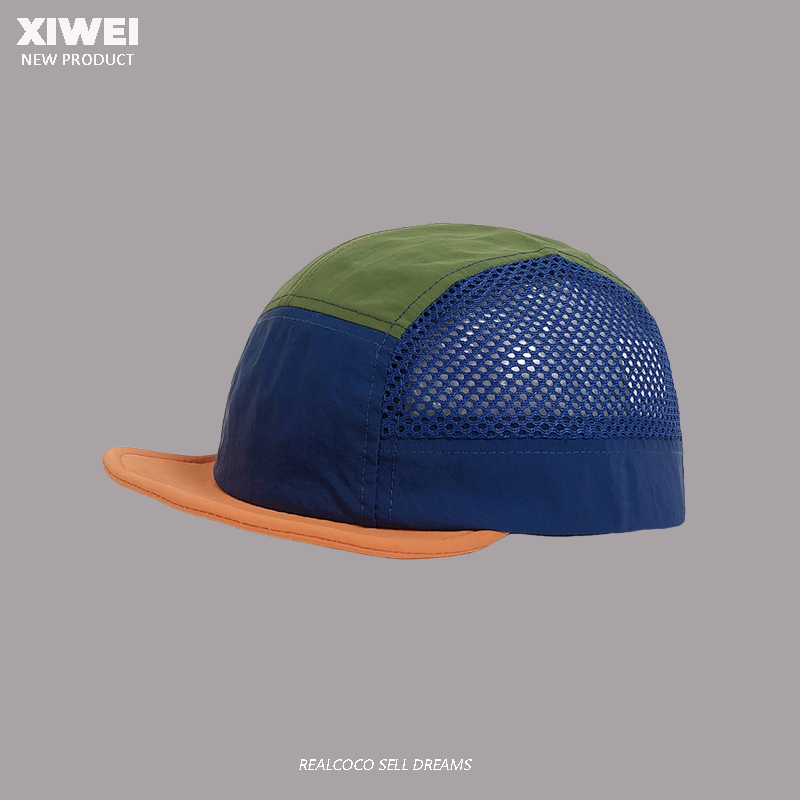 Verão nova moda contraste cor emenda malha bonés de beisebol feminino acampamento ao ar livre proteção solar de secagem rápida chapéu masculino: Azul