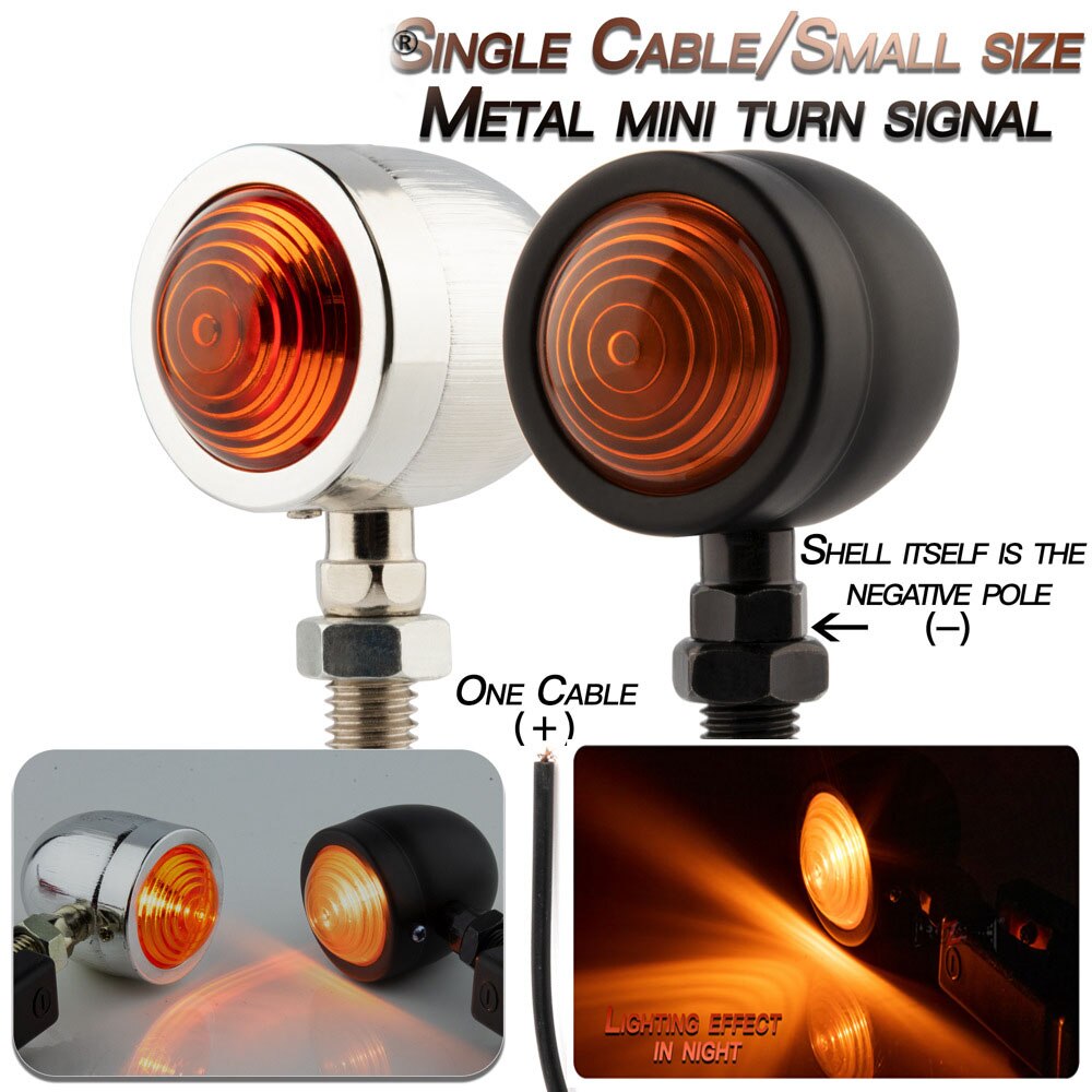 12V Motorcycle Mini Retro Motorcycle Turn Signal Lights 1-Wire Amber Light For Halley