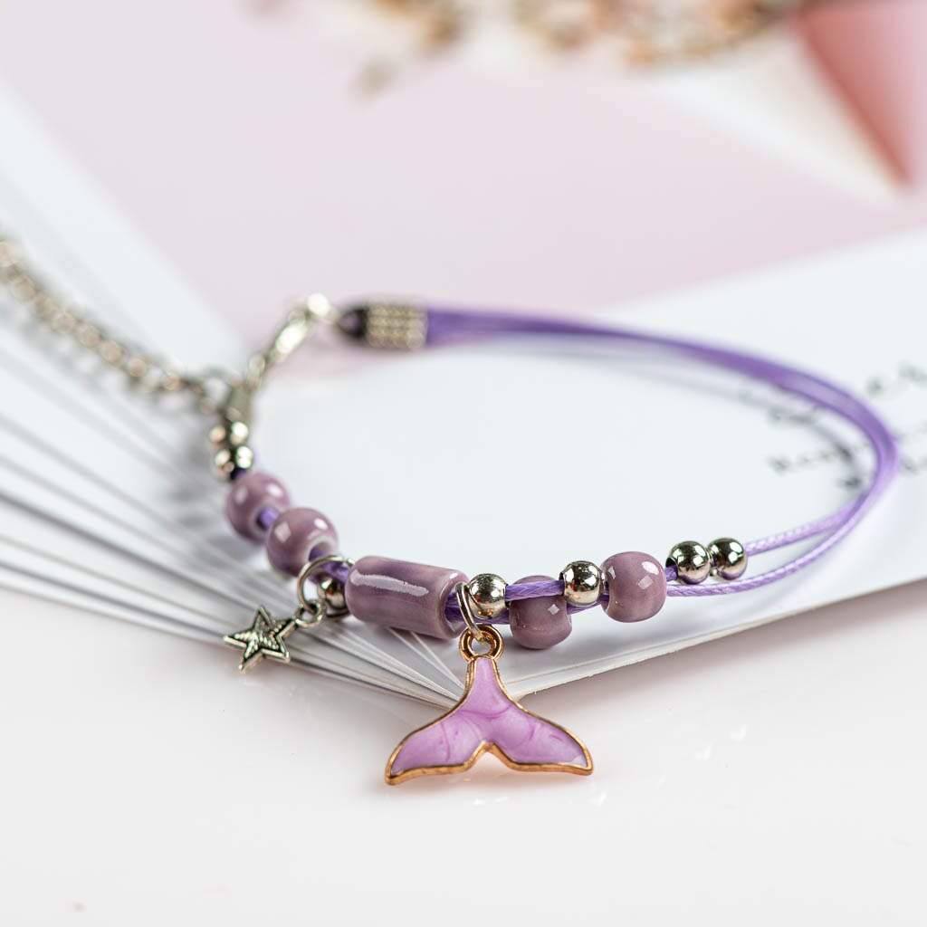 Leuke Walvis Keramiek Met Metalen Drip Glazuur Hanger Armband Hand-Wowen Charms Armbanden Armbanden # XN060
