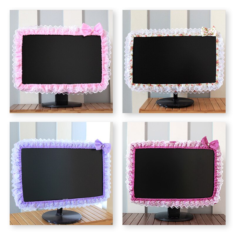 Spitze Stoff Computer Rahmen Abdeckung Monitor Bildschirm Staub Abdeckung Mit Elastische Stift Tasche Bogen Hause Dekorationen