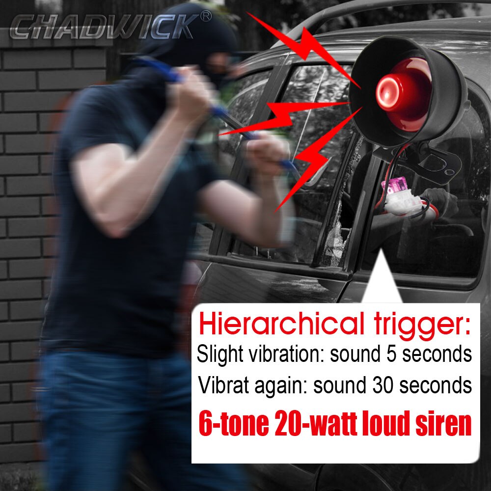 8131Non-destructive installatio car alarm system DIY connect battery easy universal 12v vehicle sound alund siren CHADWICK