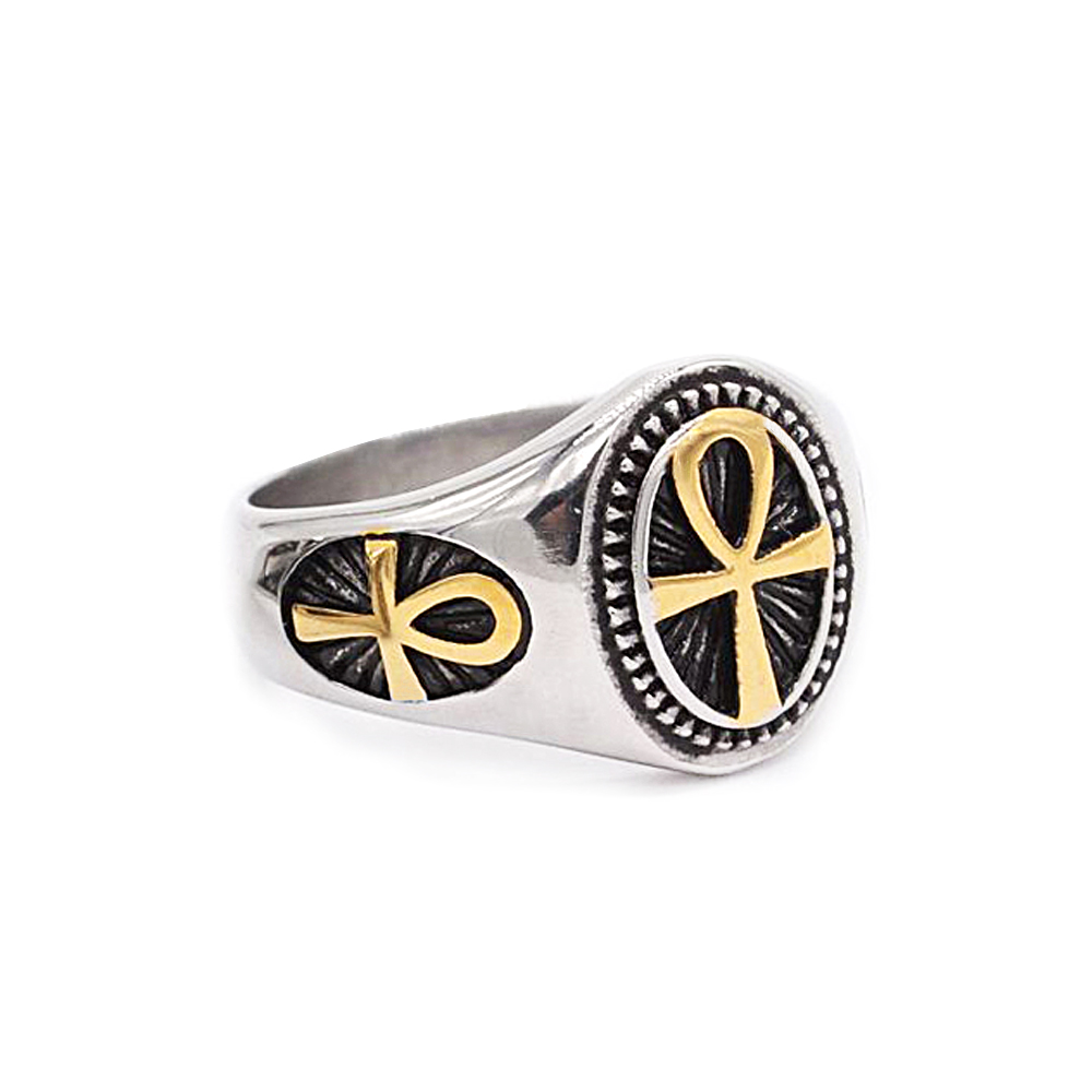 Punk Vintage 316L Stainless Steel Ankh Cross Rings For Men Women Simple Religious Amulet Jewelry Dropshippping: 11 / Gold