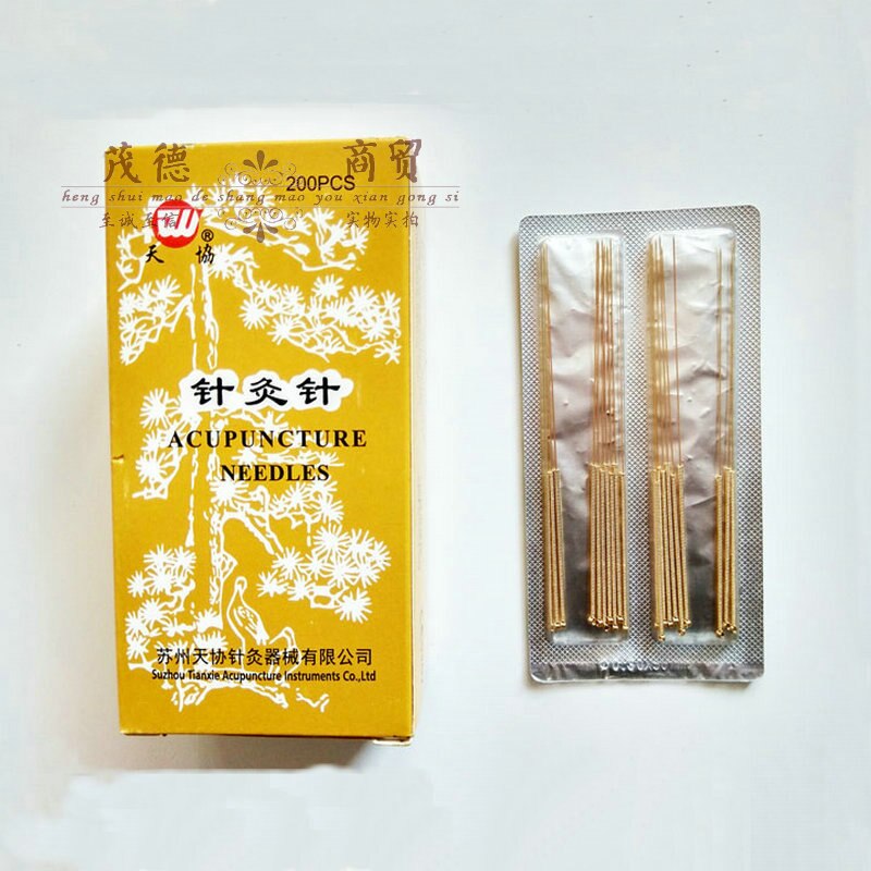 Agujas de acupuntura estériles chapadas en oro, doradas, retenedor único, 20 unidades,