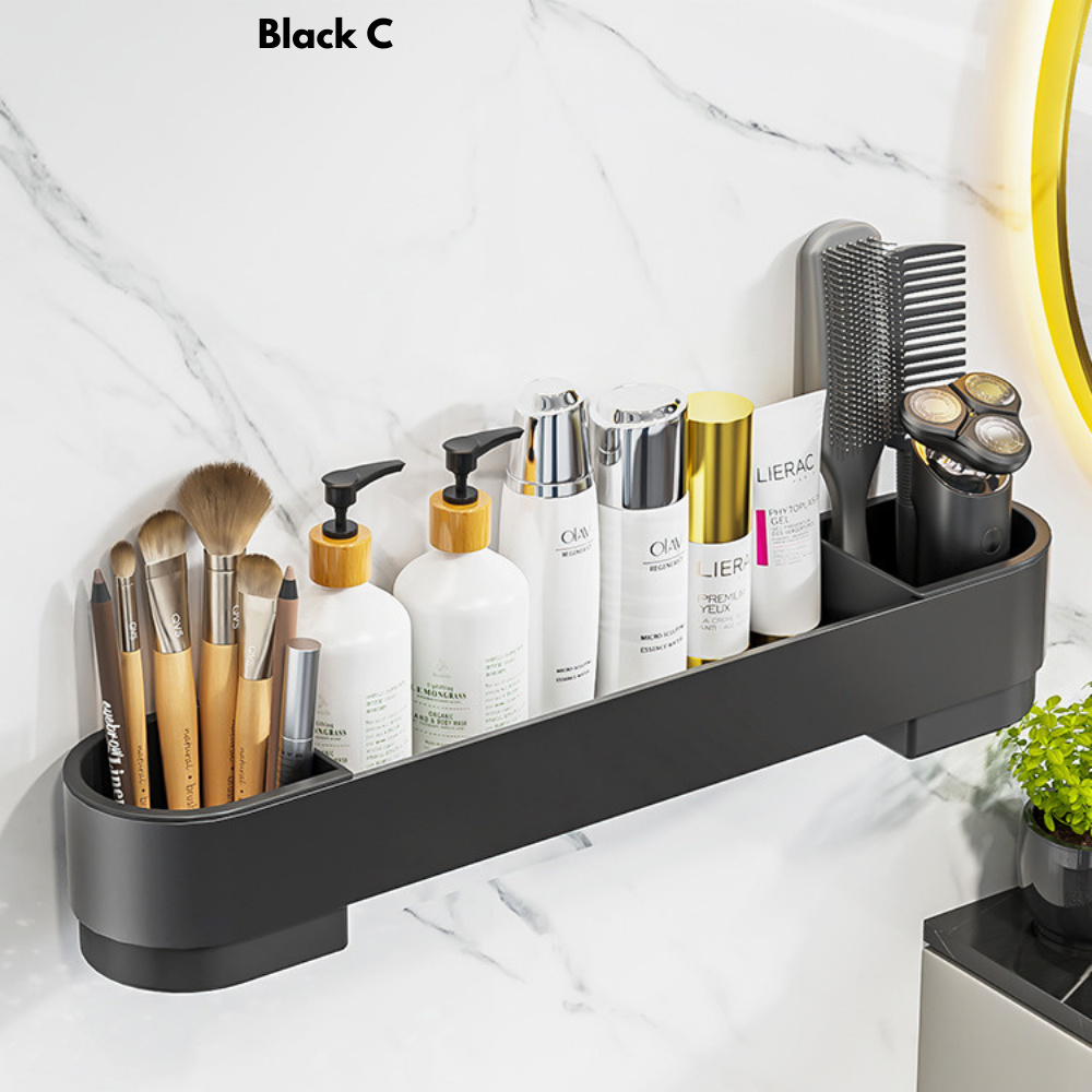 Étagère d'angle de salle de bain, sans perçage, pour cosmétiques, shampoing, douche, support de rangement, organisateur de toilette, accessoires de salle de bain: Black C