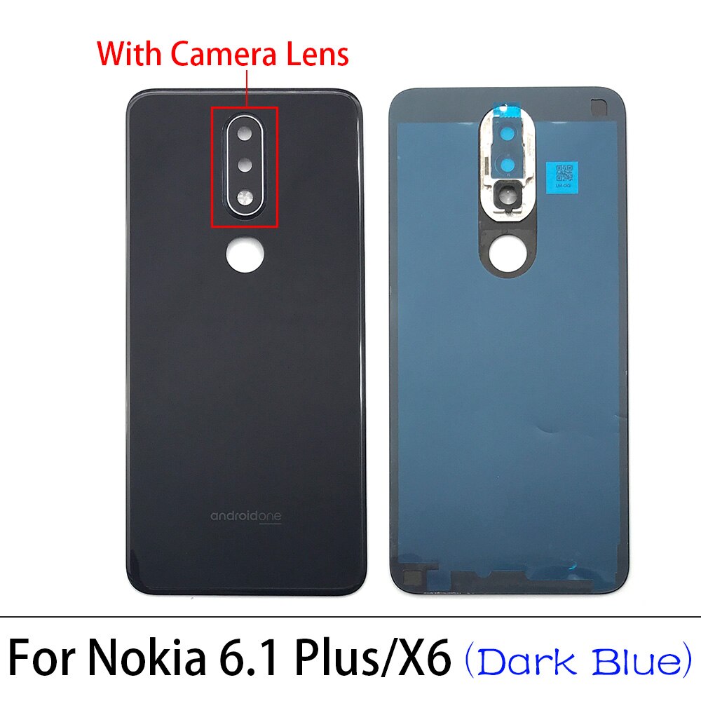 1Pcs Glas Achter Back Behuizing Batterij Cover Voor Nokia X6/ 6.1 Plus Ta-1099/1103 Vervanging onderdelen: Dark Blue With Lens