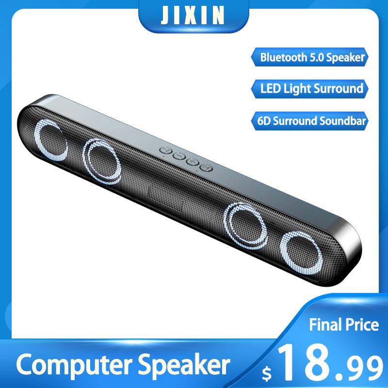 Bluetooth 5.0 Home Loudspeaker Box 360° Surround 6D Soundbar Speakers Stereo Subwoofer Sound Bar for PC Laptop Cool Lights Mode