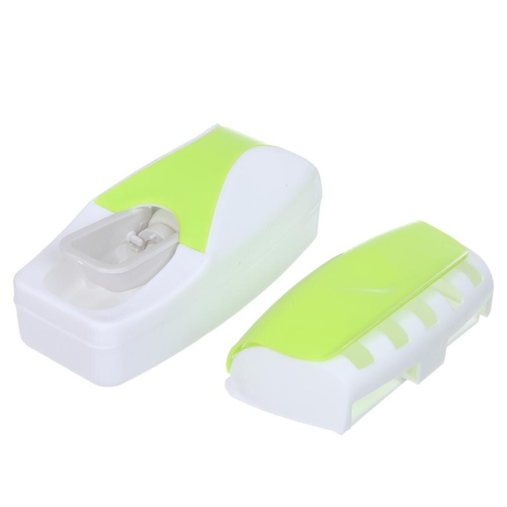 Automatische Clever Zahnpasta Spender + 5 Zahnbürste Lagerung Organizer Halfter Gestell einstellen Zauberstab Halterung Ständer Presse: Grün
