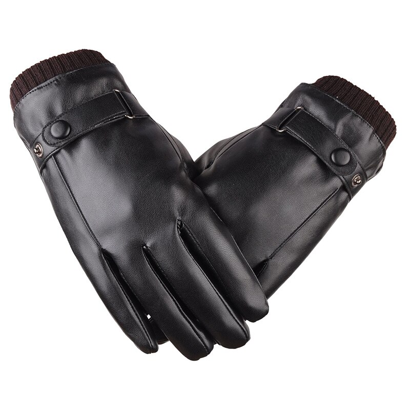 Læderhandsker mænds vinterhandsker berøringsskærm vindtæt holder varmen kørende guantes mandlige efterår og vinter læderhandsker sort: Sort 3