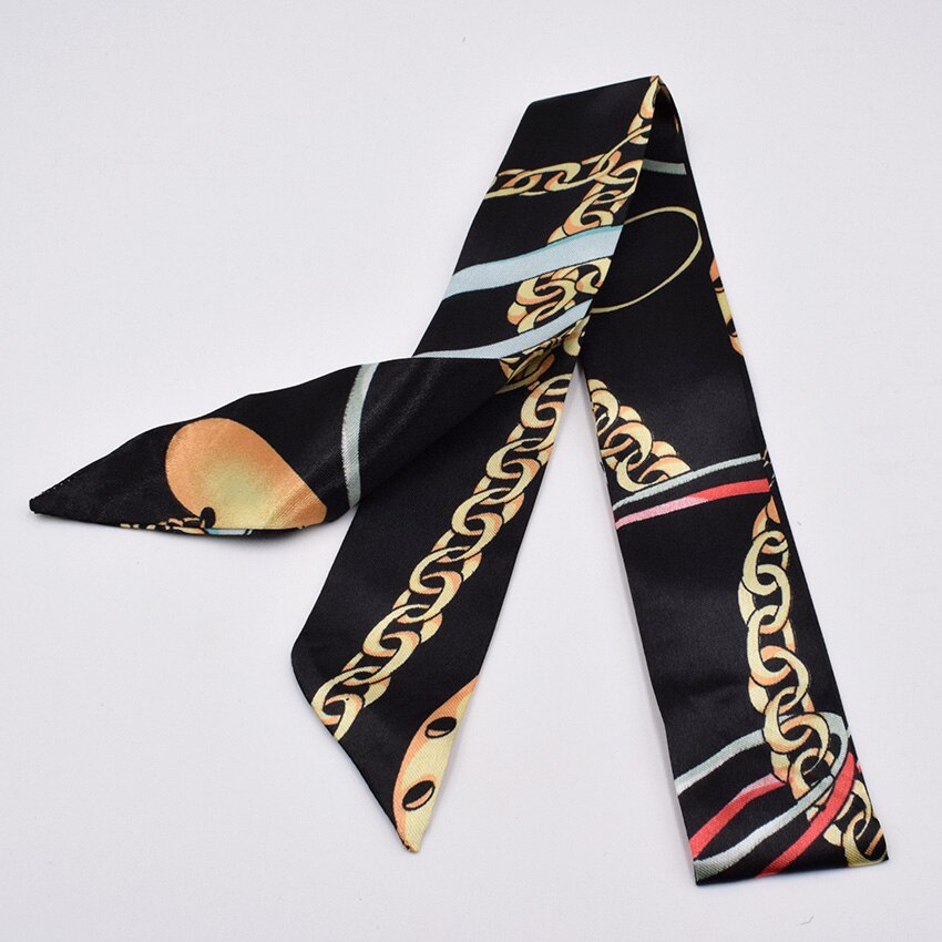 Petit foulard en soie pour femme imprimé poignée sac rubans foulard de tête petits foulards longs et fins
