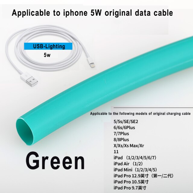 Protector de Cable Original de iPhone, reparación de iPhone Universal para Tubo termorretráctil, Cable cargador Lightning: Green-1 meter