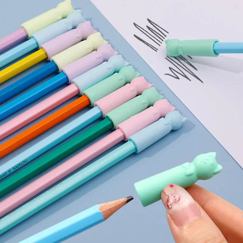 1-20 piezas tapas de borrador de dibujos animados, borradores de lápiz, borradores de gato bonitos para niños, suministros de papelería escolar para estudiantes, fundas para cabeza de bolígrafo