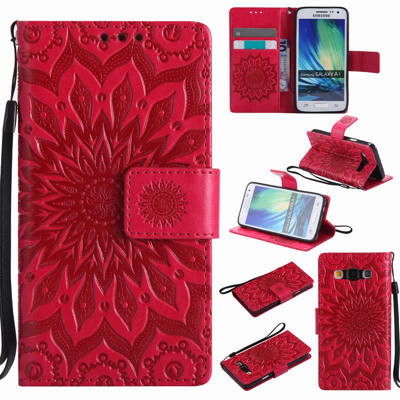 Voor Samsung Galaxy A3 Portemonnee Case + Silicone Cover Samsung Galaxy A3 Telefoon Case Voor capas samsung galaxy A3 case lederen: Rood