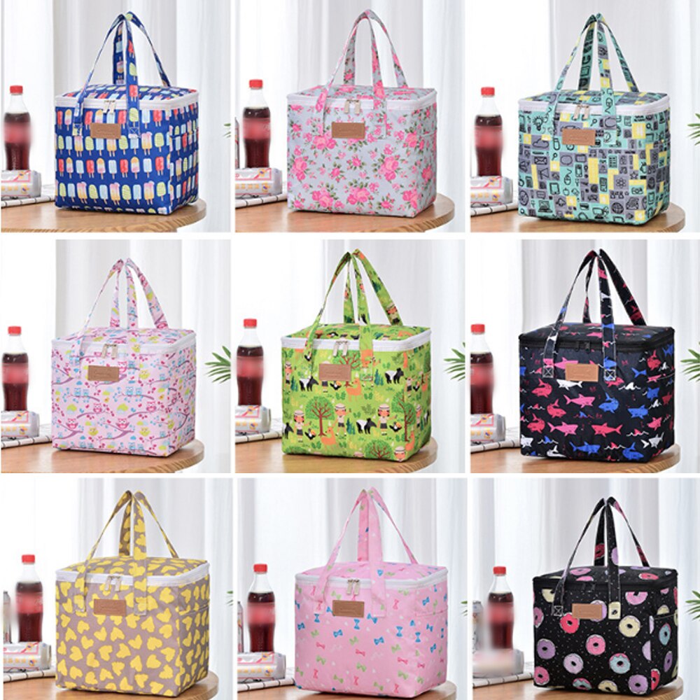Functional Pattern Cooler Lunch Box Portable Insulated Canvas Lunch Bag Thermal Food Picnic Lunch Bags For Women Kids Handbags