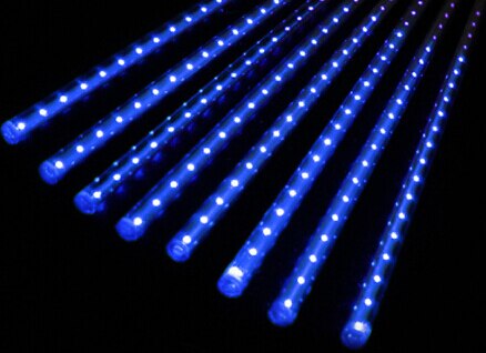 Guirnalda de luces Led para decoración de bodas, tubo de lluvia de meteoritos de 30CM, 50CM, 110V-230V, para exteriores, guirnalda de hadas para árbol de Navidad: Azul / 50cm Tube