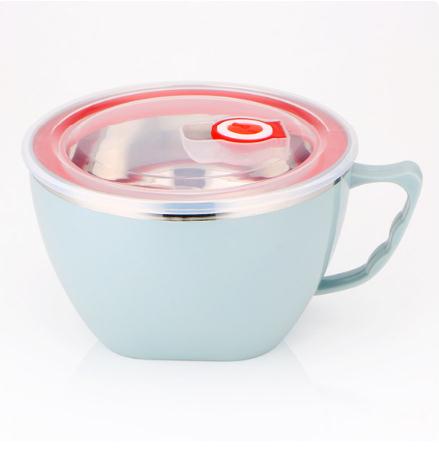 Oneup lunsjboks instant noodle bolle med lokk med lekkasjesikker rustfritt stål mat ris suppe bærbar container skole: Blå