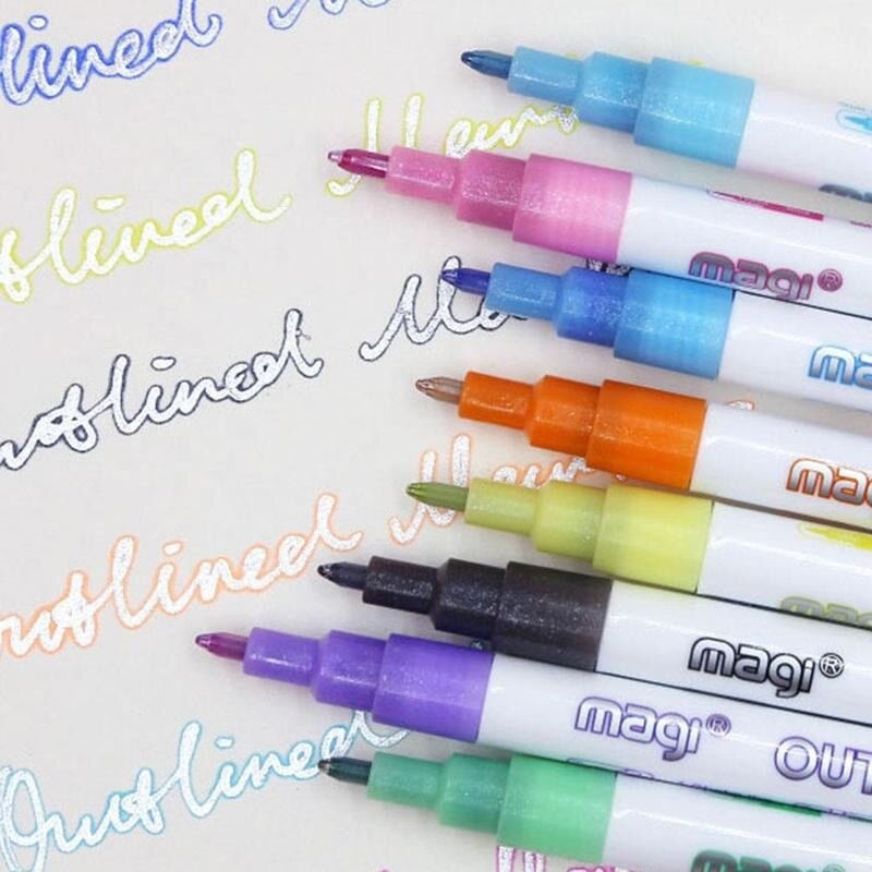 8 Colors/box Card Writing Drawing Pen Highlighter Pen Line Outline Double Office School Stationery Supplies Pen Cute