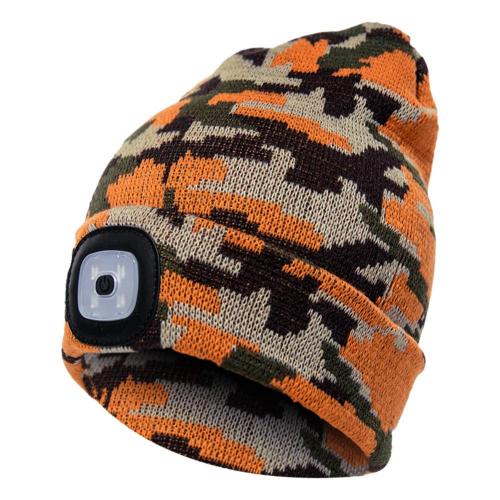 Al aire libre de ciclismo LED Luz de punto de invierno sombrero elástico boina gorra sombrero con iluminación: Camouflage Golden