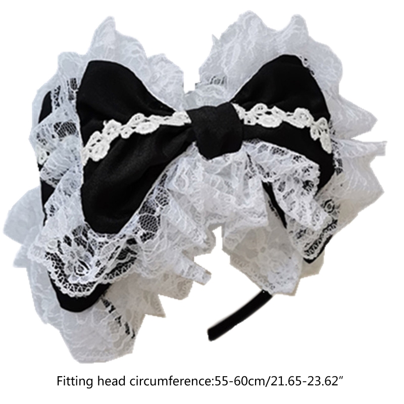 Lovely Sweet Hairband Maid Cosplay Headband Ruffled Lace Headwear Handmade Double Layer Bowknot Hair Accessory