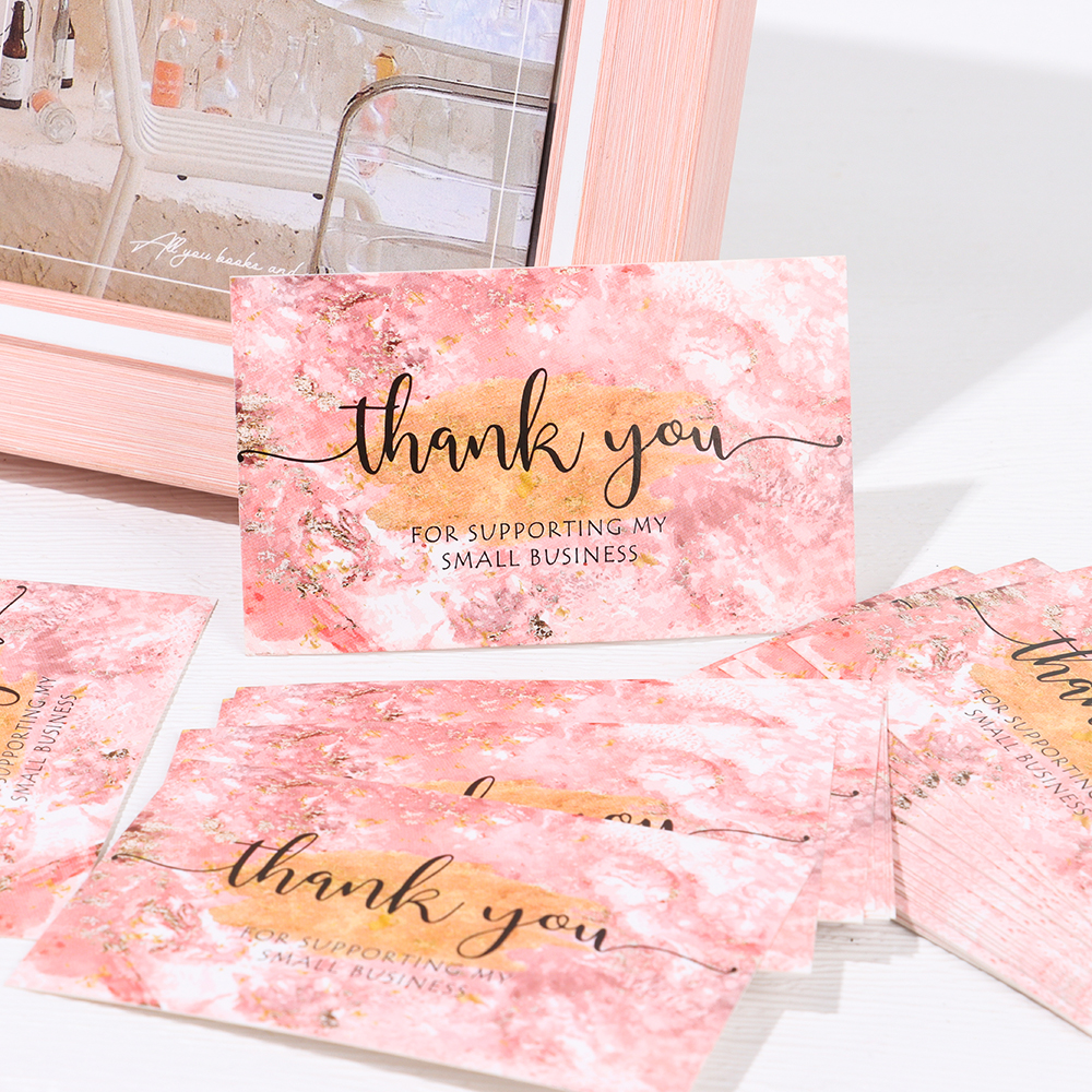 30Pcs Dank U Voor Ondersteunende Mijn Kleine Visitekaartjes Marbling Bedankt Cardstock Cadeaupapier Pakket Insert