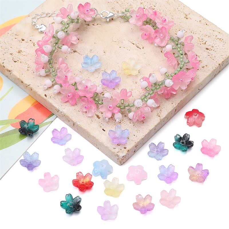 10 Uds. Cuentas sueltas degradadas de vidrio de 11mm, cuentas de flor de cerezo para hacer bricolaje, pulsera, collar, pendientes, accesorios