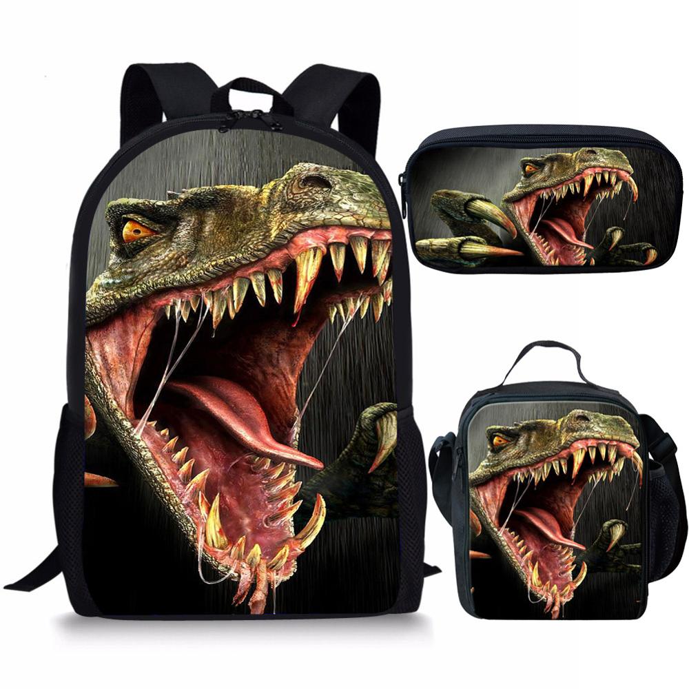 cool T-rex Dinosaurier Schule Taschen einstellen Bookbags für Teenager Jungen 3 stücke Primäbetreffend Rucksack mit Mittagessen Kasten Bleistift Taschen: Z5036CGK