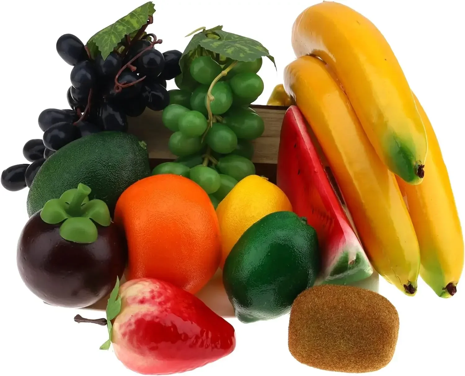 Conjunto de frutas artificiales, decoración del hogar, piña, uva, fresas, aceite de pera, naranja, limón, cera, manzana, plátano, melocotón, combinación: Color zafiro profundo