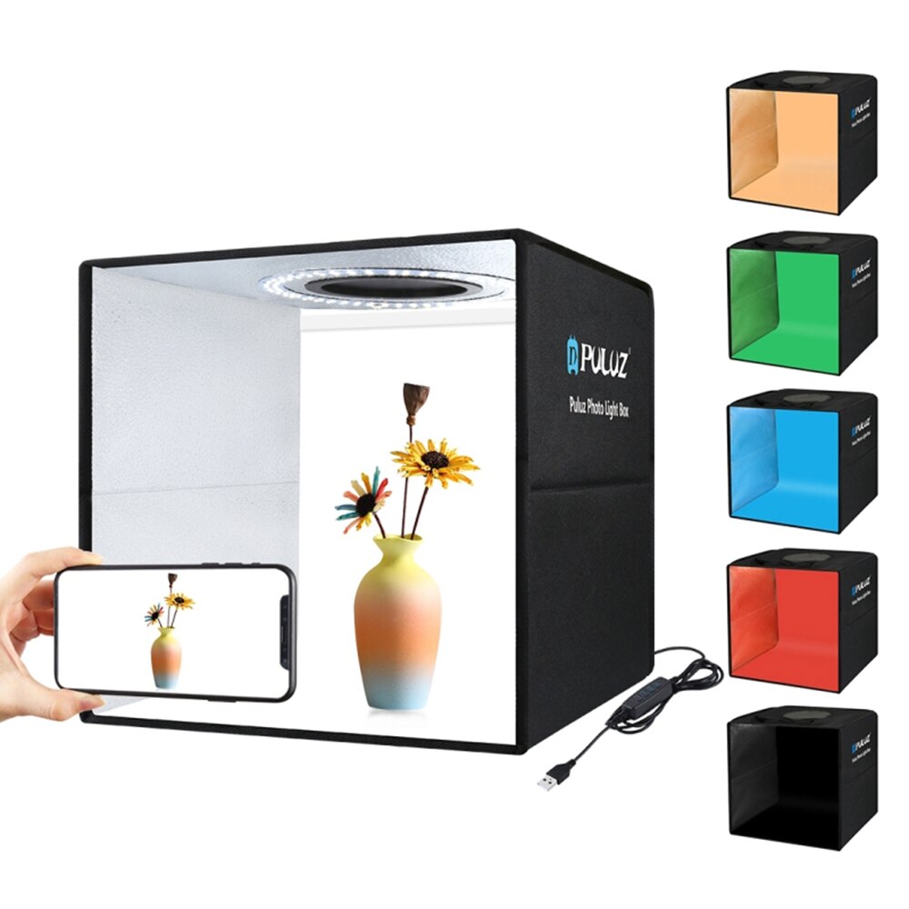 PULUZ Leuchtkasten Mini Foto Studio Licht Kasten mit 6 farbe Kulissen Foto Schießen Zelt Bausatz LED Licht Zimmer Faltbare Fotografie: Schwarz