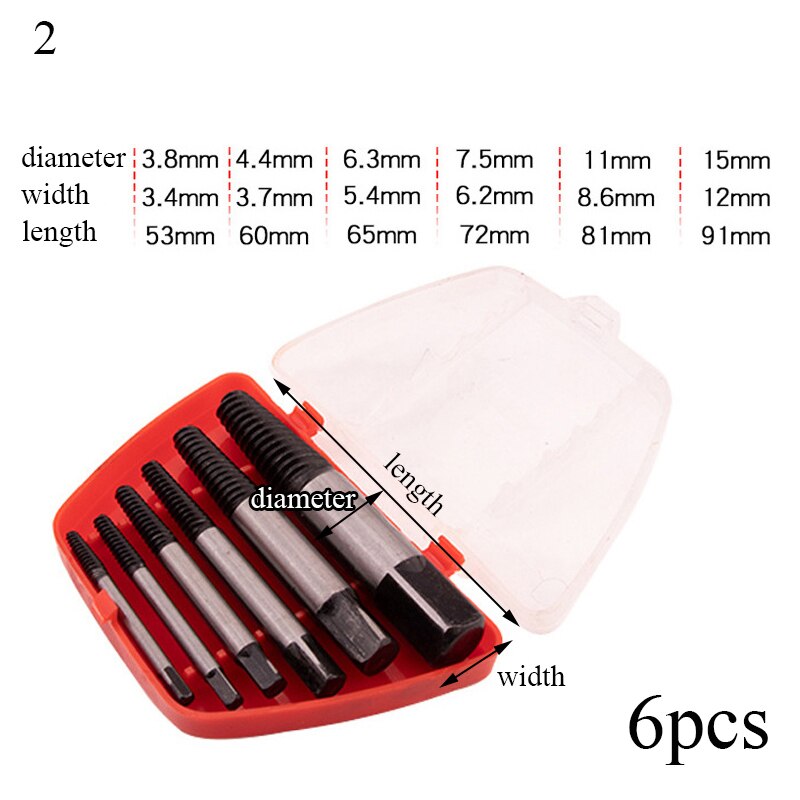 Damaged Screw Extractor Center Drill Bits Guide Set Broken Damaged Bolt Remover Removal Speed Easy Out Tools Set 5/6Pcs: 2